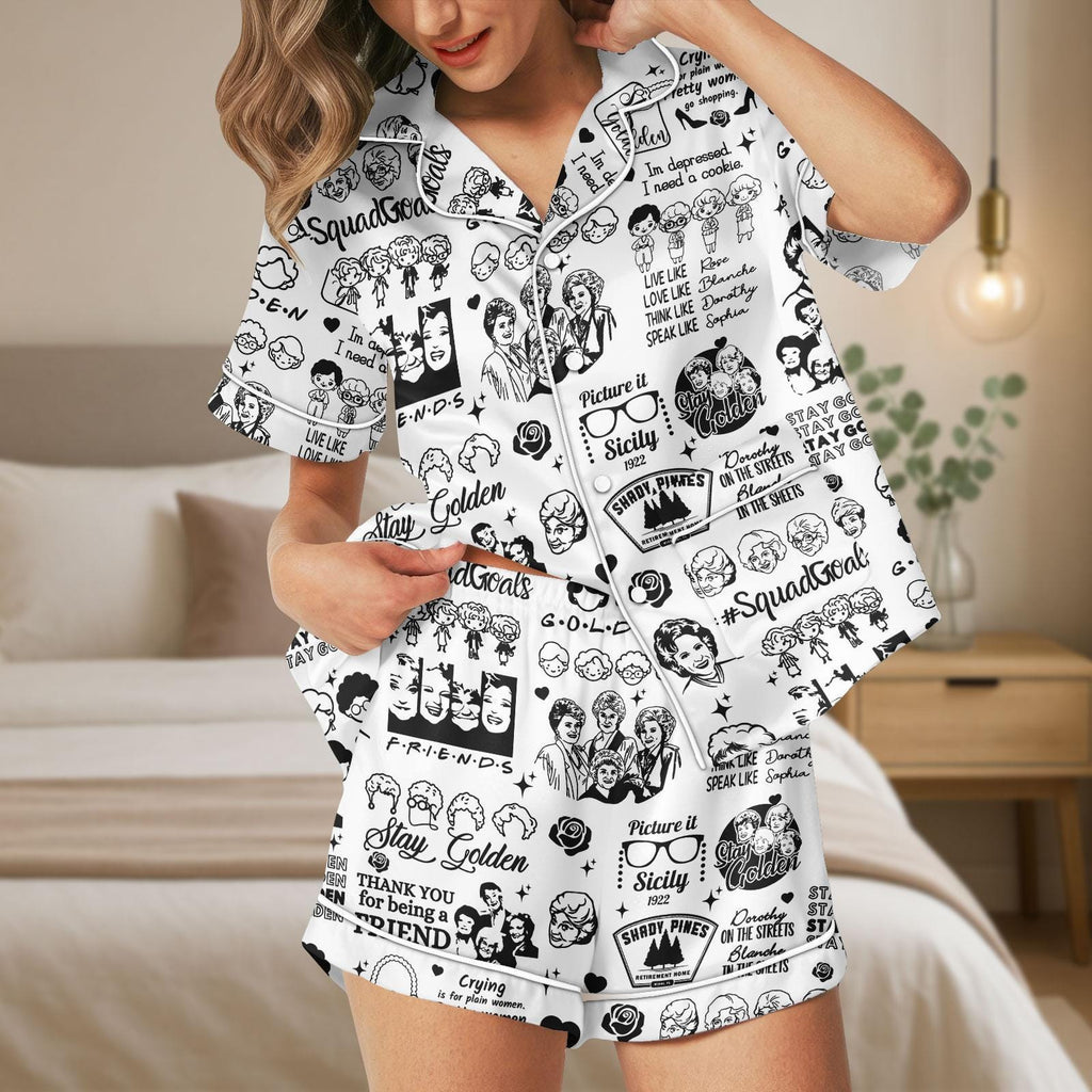 The Golden Girls Satin Pajamas, Stay Golden Pajamas Set, Thank You For Being A Friend Pajamas, Golden Girls Gift, Cozy Sleepwear