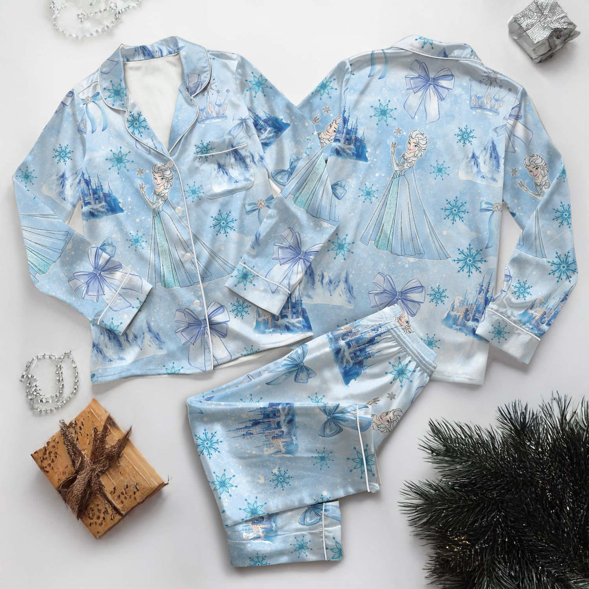 Coquette Bow Elsa Princess Satin Pajamas Set, Disney Frozen Pjs, Princes Elsa Pajamas, Bridesmaid Matching Sleepwear