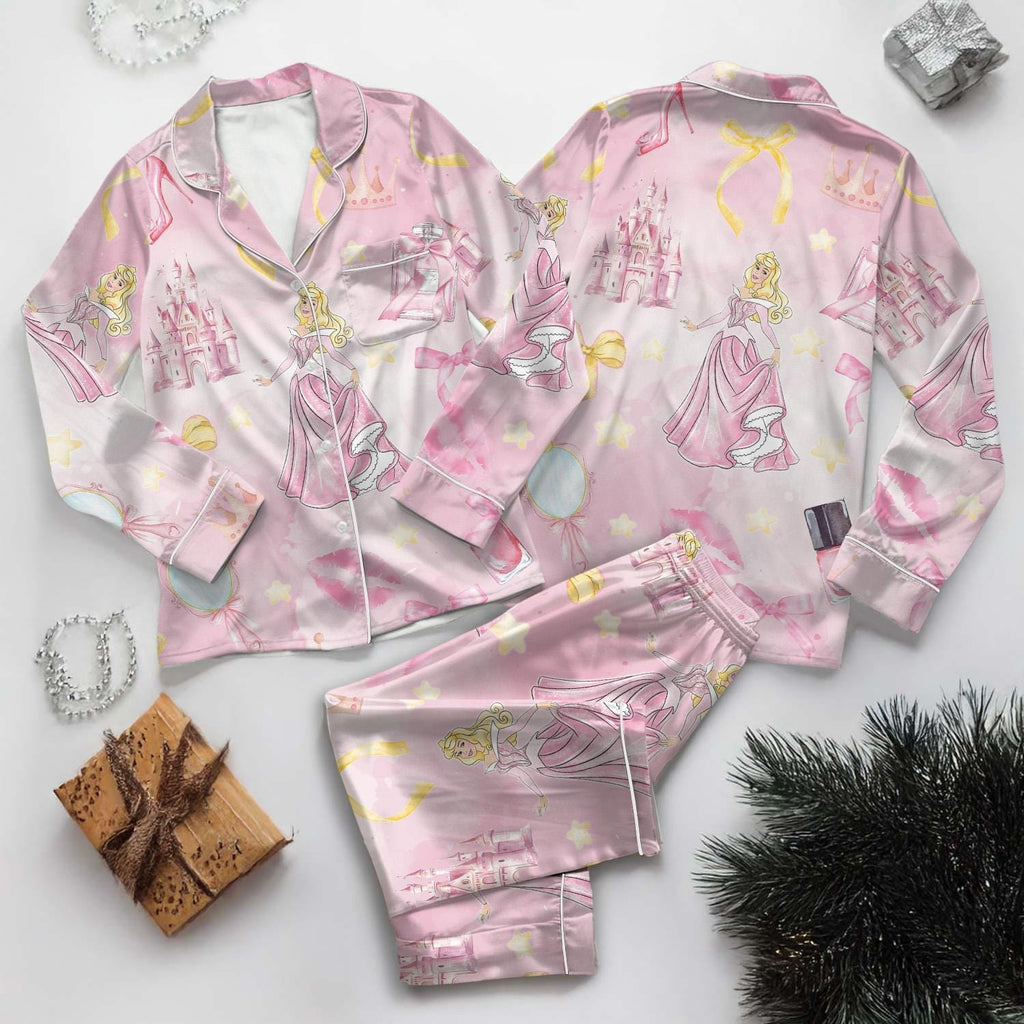 Disney Aurora Princess Satin Pajamas Set, Sleeping Beauty Pajamas, Coquette Bow Aurora Princess Pajamas
