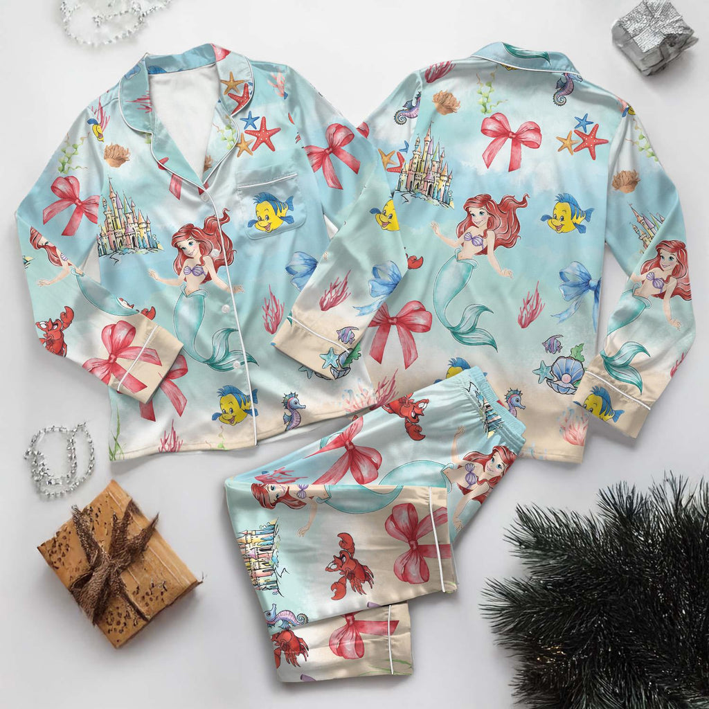 Disney Ariel Pajamas Set, The Little Mermaid Pajamas, Magic Kingdom, Disneyland Girls Trip, Coquette Bow Ariel Princess Pajamas