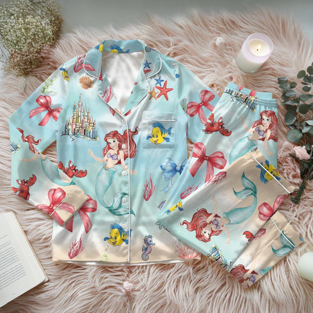 Disney Ariel Pajamas Set, The Little Mermaid Pajamas, Magic Kingdom, Disneyland Girls Trip, Coquette Bow Ariel Princess Pajamas