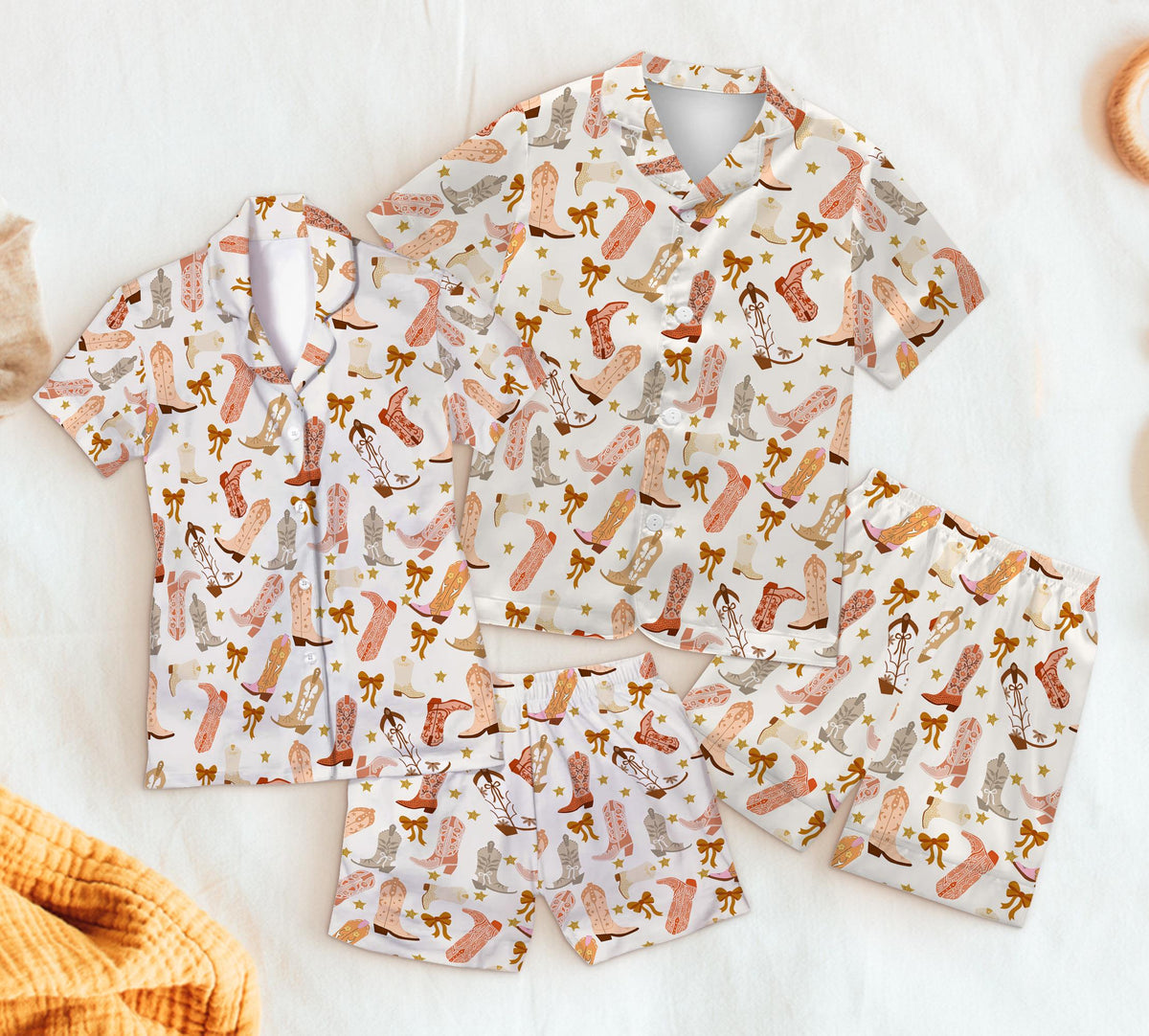 Cowboy Cowgirl Western Print Short Pajamas, Trendy Pajamas Gift for Her, Cowboy Boot Short Pajama Set, Cowgirl Short Pajamas Set Gift