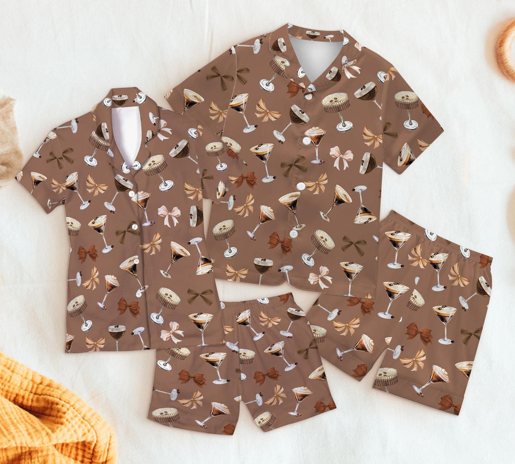Espresso Martini Cocktail Club Short Pajama Set, Coquette Espresso Martini Short Pajama, Cocktail Lover Gift, Espresso Martini Short Pjs