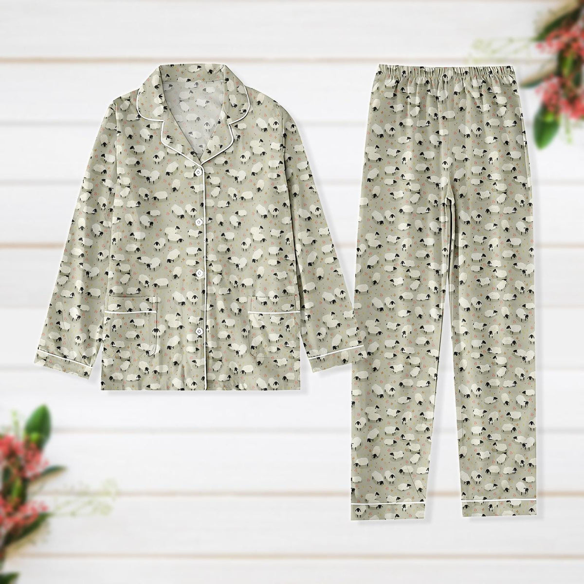 Sheep Pajamas Set, Funny Lamb Women Pajamas, Sheep Farming Thick Pajamas, Farmer Gift, Farmer Girl Sleepwear