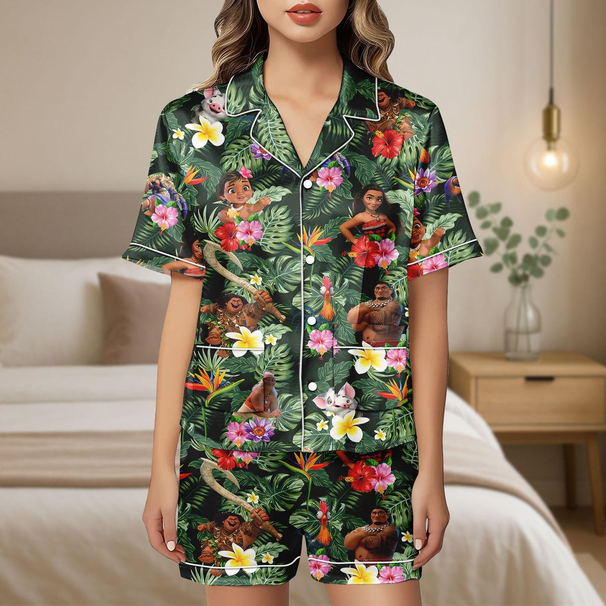 Moana Maui Pua HeiHei Satin Pajamas Set, Disneyworld Short Pajamas, Disneyland Women Pajamas, Disney Movie Short Pajamas, Birthday Gift