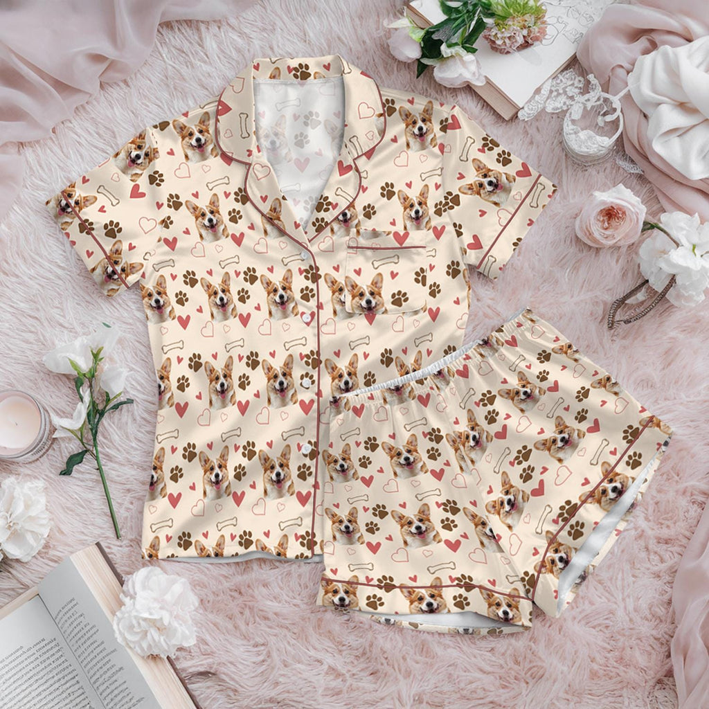 Customized Pet Satin Pajamas Set, Pet Face Pajamas, Dog Lover PJs, Family Pajamas, Pet Portrait, Matching Pajamas