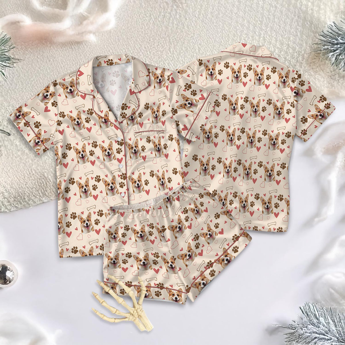 Customized Pet Satin Pajamas Set, Pet Face Pajamas, Dog Lover PJs, Family Pajamas, Pet Portrait, Matching Pajamas