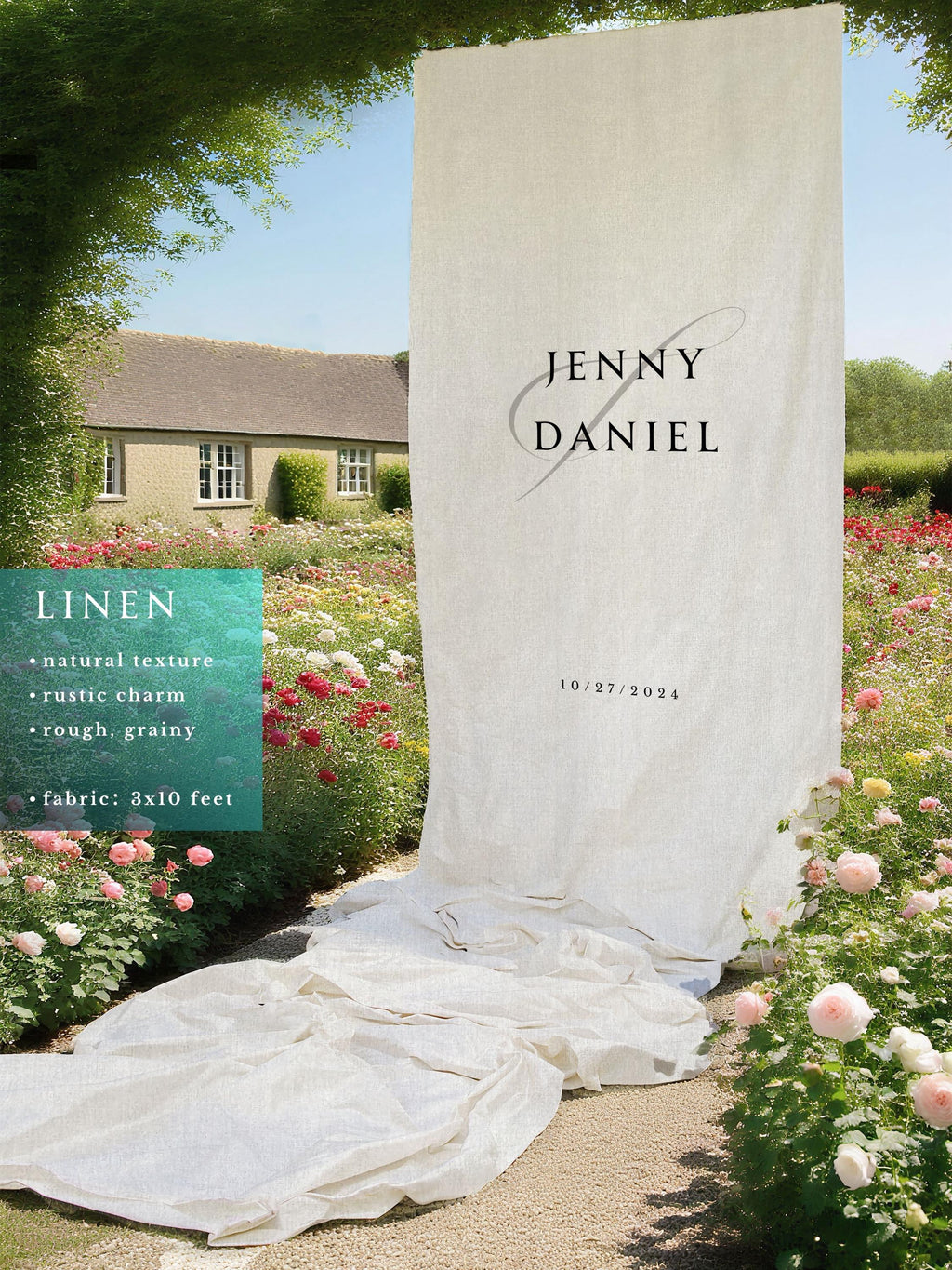 Large wedding welcome sign, Personalized welcome banner, Custom fabric sign, Rustic charm 3x10ft, Destination wedding, wooden stand, 28