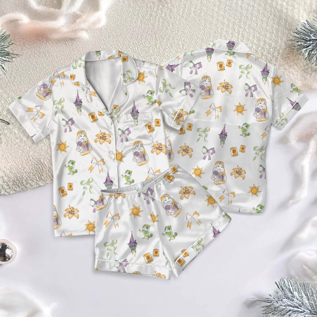 Rapunzel Tangled Pajamas Short Set, Disney Princess Holiday Pajamas, Coquette Bow Pajamas Pants, Disney Rapunzel Pjs For Women