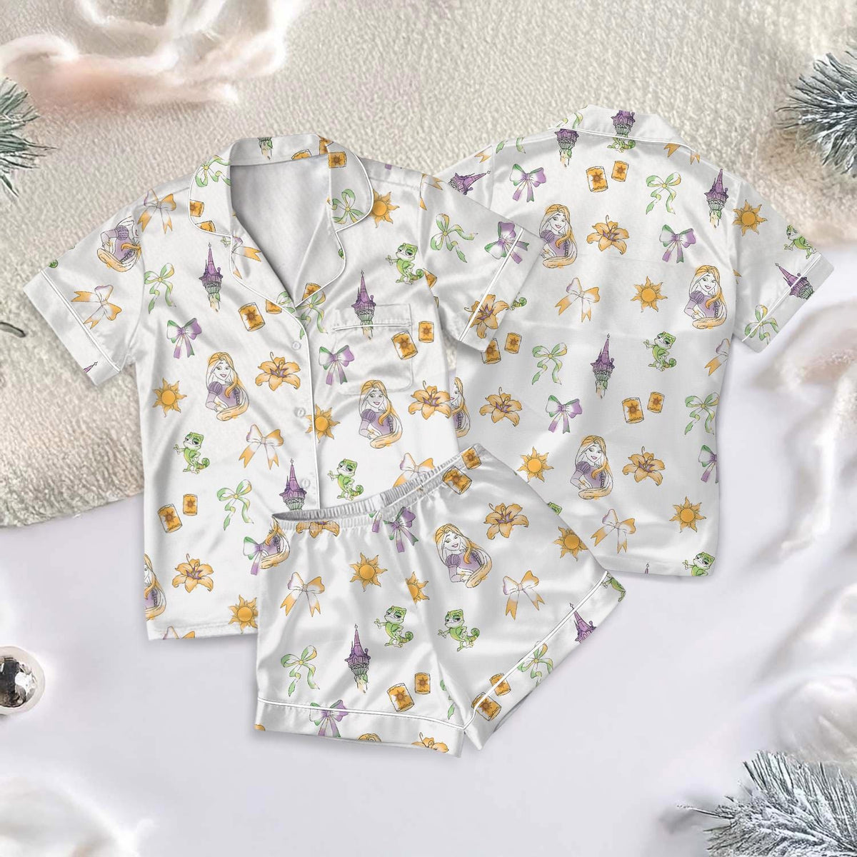 Rapunzel Tangled Pajamas Short Set, Disney Princess Holiday Pajamas, Coquette Bow Pajamas Pants, Disney Rapunzel Pjs For Women