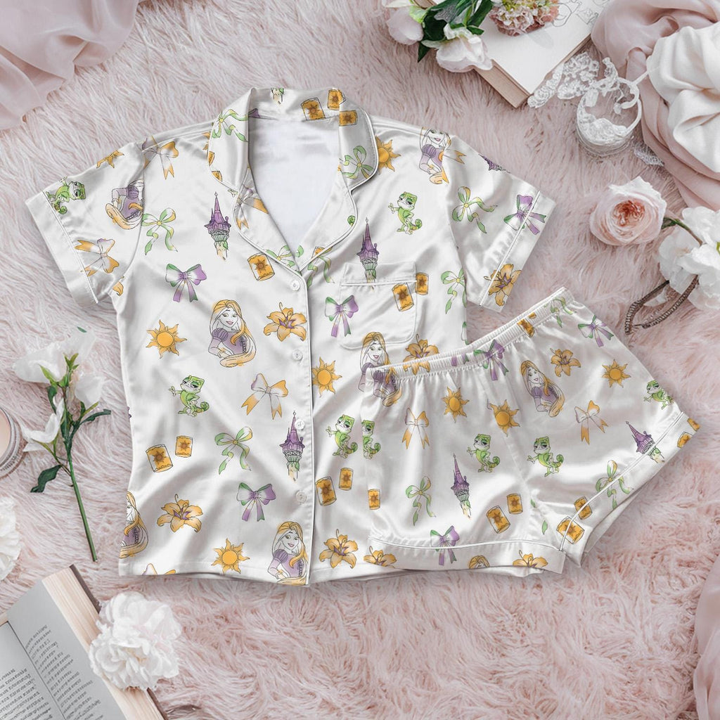 Rapunzel Tangled Pajamas Short Set, Disney Princess Holiday Pajamas, Coquette Bow Pajamas Pants, Disney Rapunzel Pjs For Women