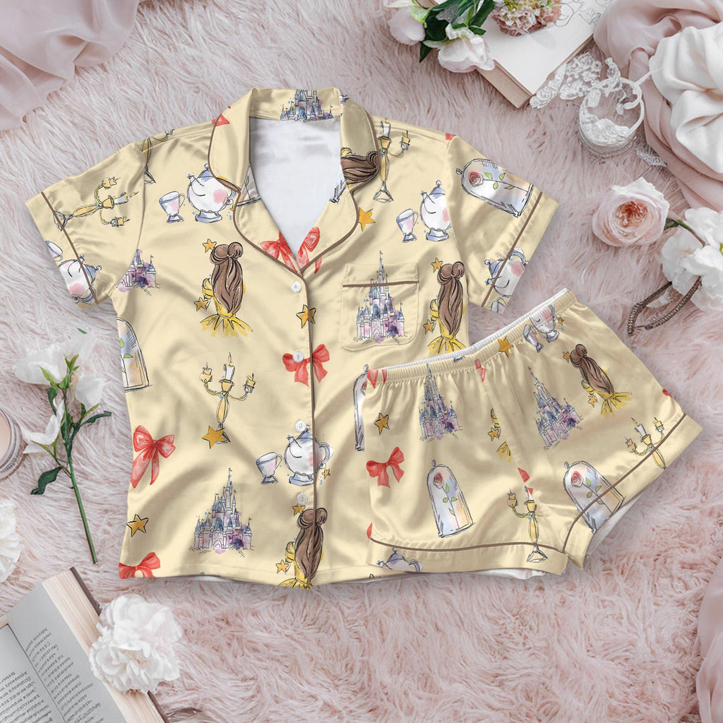 Belle Princess Coquette Pajamas Short Set, Disney Princess Short Sleeve Pajamas, Beauty And The Beast Pajamas, Magic Kingdom Outfit