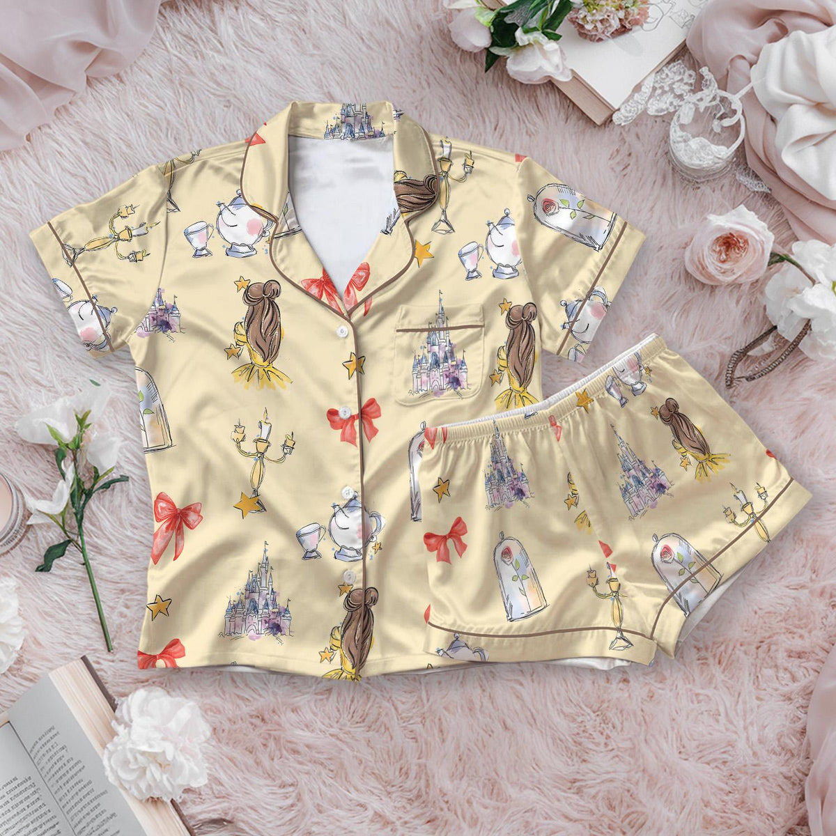 Belle Princess Coquette Pajamas Short Set, Disney Princess Short Sleeve Pajamas, Beauty And The Beast Pajamas, Magic Kingdom Outfit