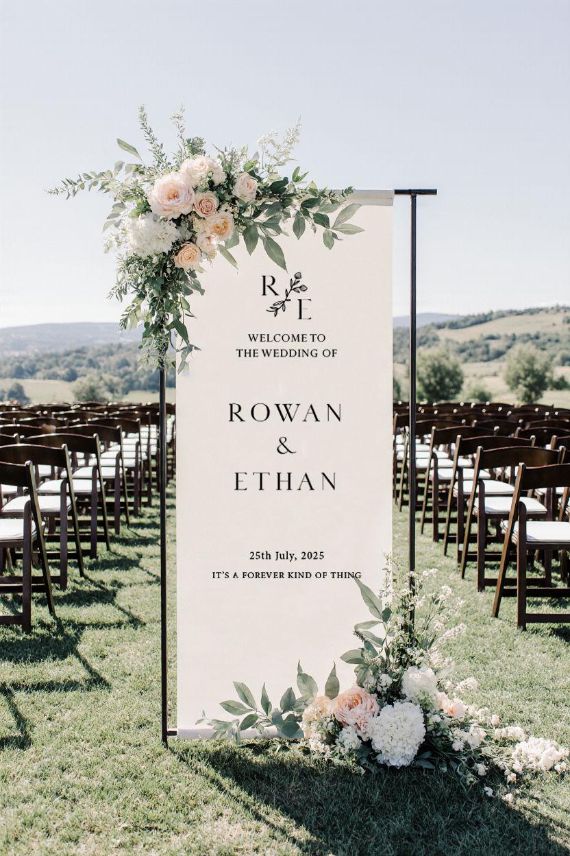 Custom Linen Wedding Sign: Personalized Memorial Banner