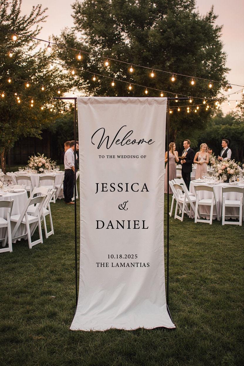 Custom Linen Wedding Sign: Personalized Memorial Banner