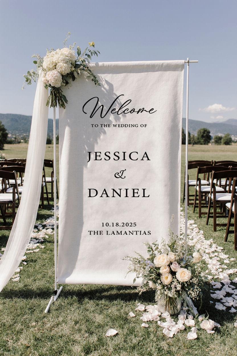 Custom Linen Wedding Sign: Personalized Memorial Banner