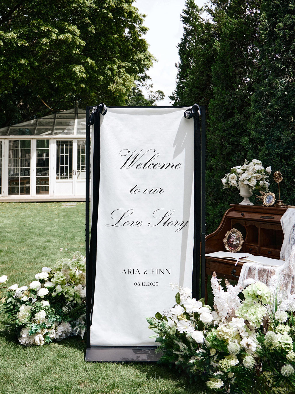 Fabric Engagement Sign, Custom Welcome Banner, Rustic Garden Party Decor, Personalized Couple Celebration