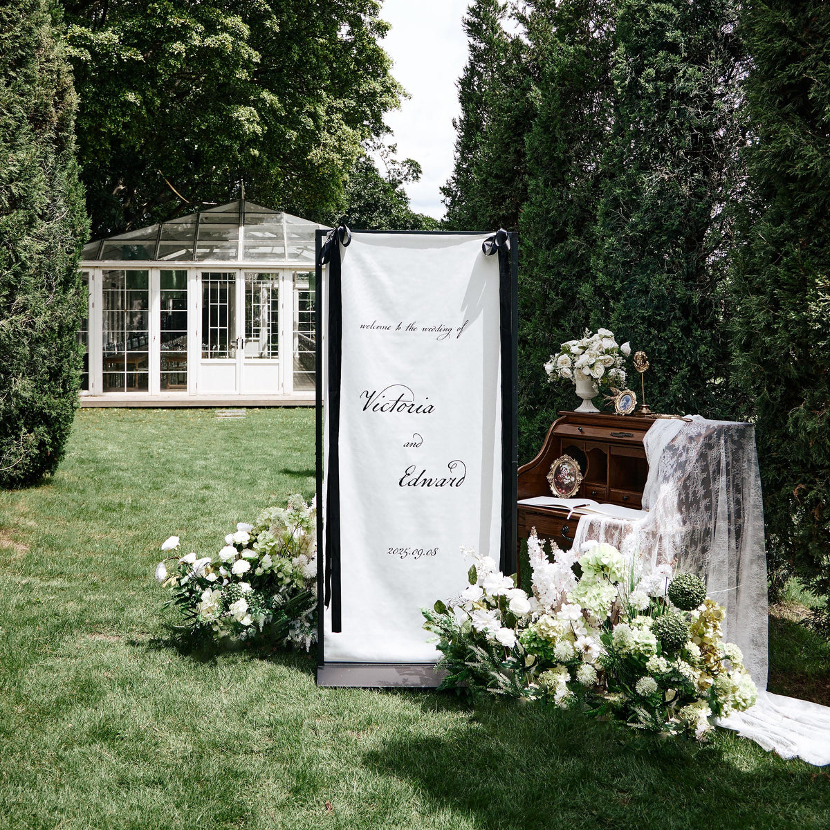 Fabric Engagement Sign, Custom Welcome Banner, Rustic Garden Party Decor, Personalized Couple Celebration