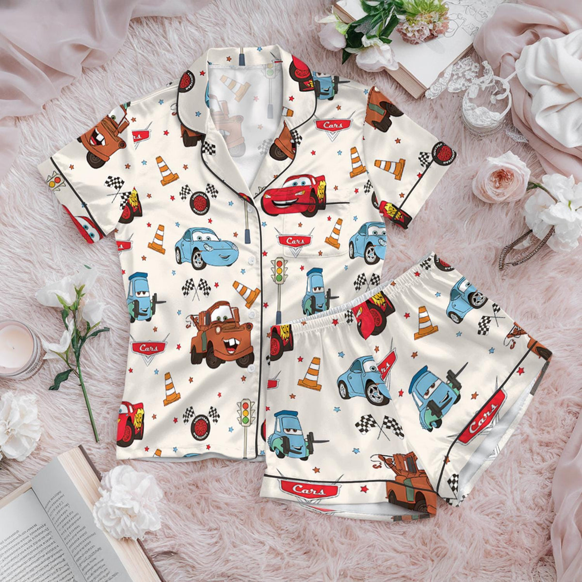 Disney Lightning McQueen Satin Pajamas Set, Disney Cars Movie Holiday Pajamas, Pixar Up Women Pajamas