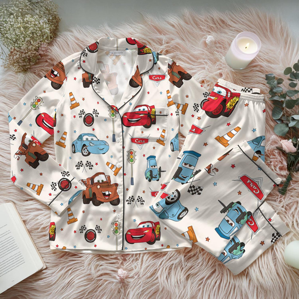 Disney Lightning McQueen Satin Pajamas Set, Disney Cars Movie Holiday Pajamas, Pixar Up Women Pajamas