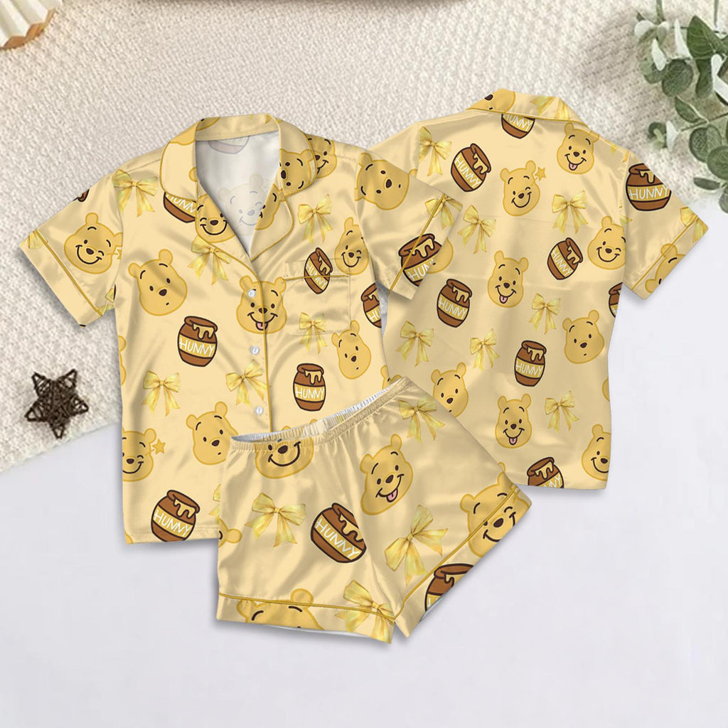 Disney Coquette Pooh Bear Satin Pajamas Set, Winnie the Pooh Loungewear, Retro Disney Pooh Sleepwear