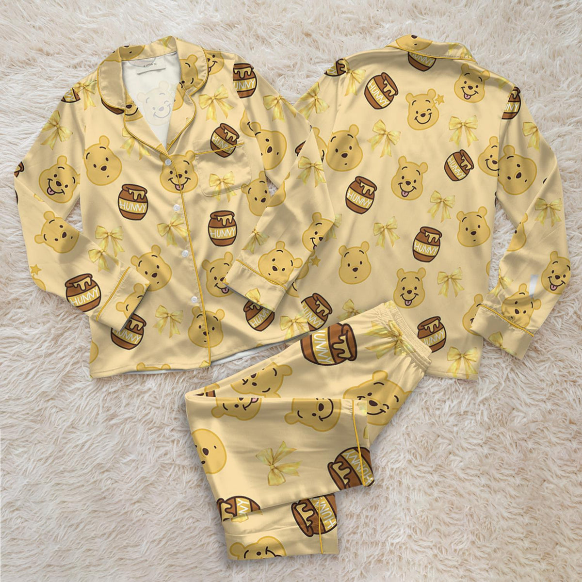 Disney Coquette Pooh Bear Satin Pajamas Set, Winnie the Pooh Loungewear, Retro Disney Pooh Sleepwear
