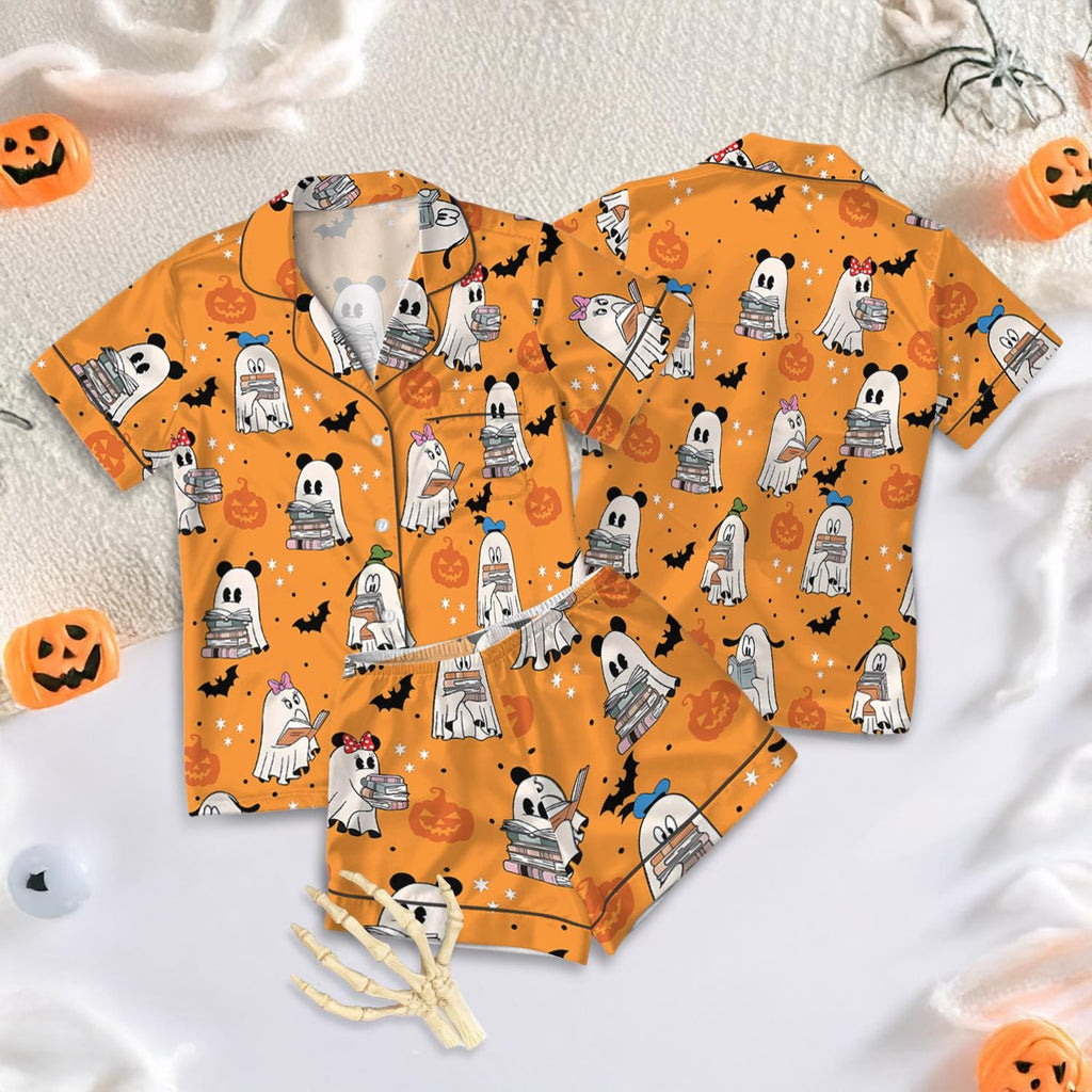 Disney Mickey Minnie Ghost Reading Books Satin Pajamas Set, Bookish Halloween Mickey And Friends, Spooky Season Gift