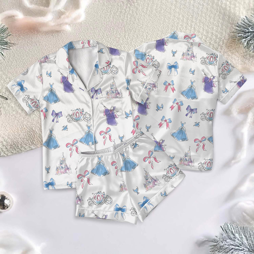 Meet Me At Midnight Cinderella Pajamas Short Set, Cinderella Short Sleeve Pjs, Disney Princess Pajamas, Cinderella Coquette Bow Pajamas
