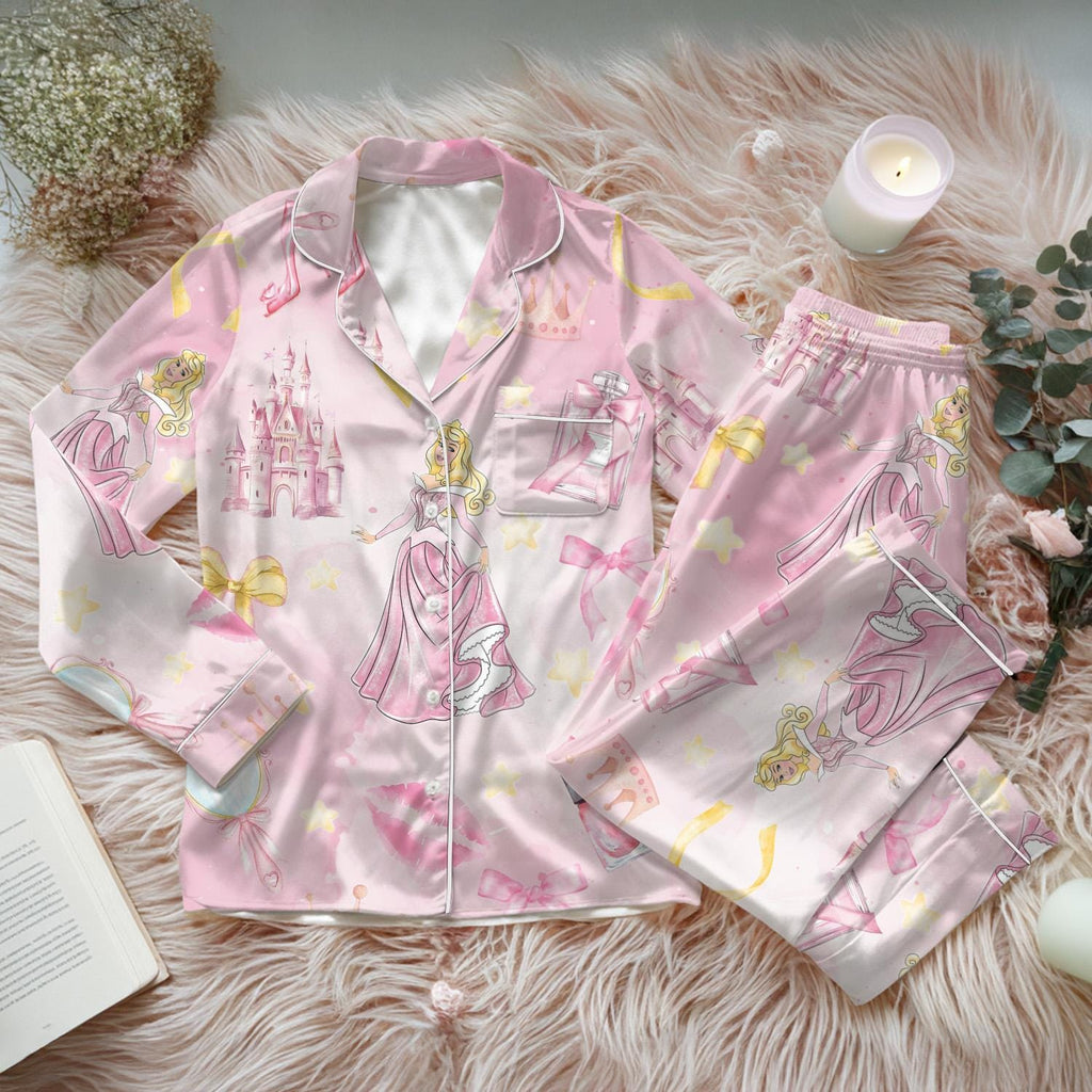 Disney Aurora Princess Satin Pajamas Set, Sleeping Beauty Pajamas, Coquette Bow Aurora Princess Pajamas