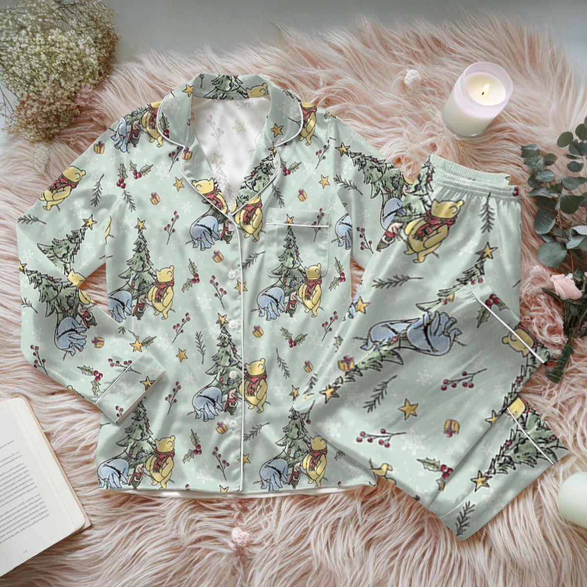 Disney Winnie The Pooh Christmas Tree Pajamas Set, Pooh And Friends Holiday Pajamas, Pooh Eeyore Piglet Xmas Shirt