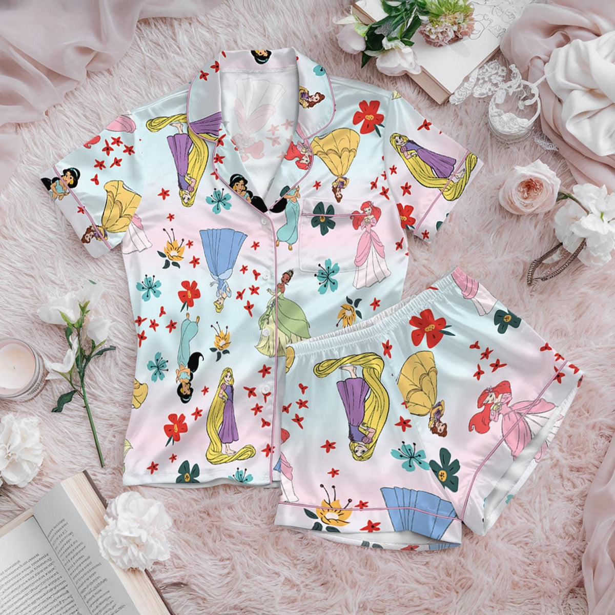 Disney All Princess Characters Pajama Set, Disneyland Princess Womens Pajamas, Bridesmaid Pajamas