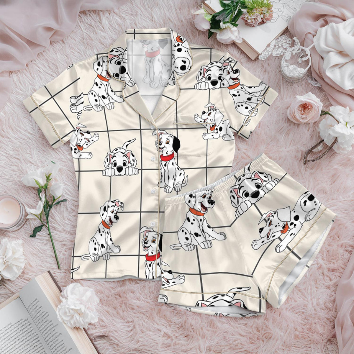 Disney Aristocats and Dalmatians Satin Pajamas Set, The Aristocats Marie Cat Pajama, Perdita And Pongo 101 Dalmatians Pajamas