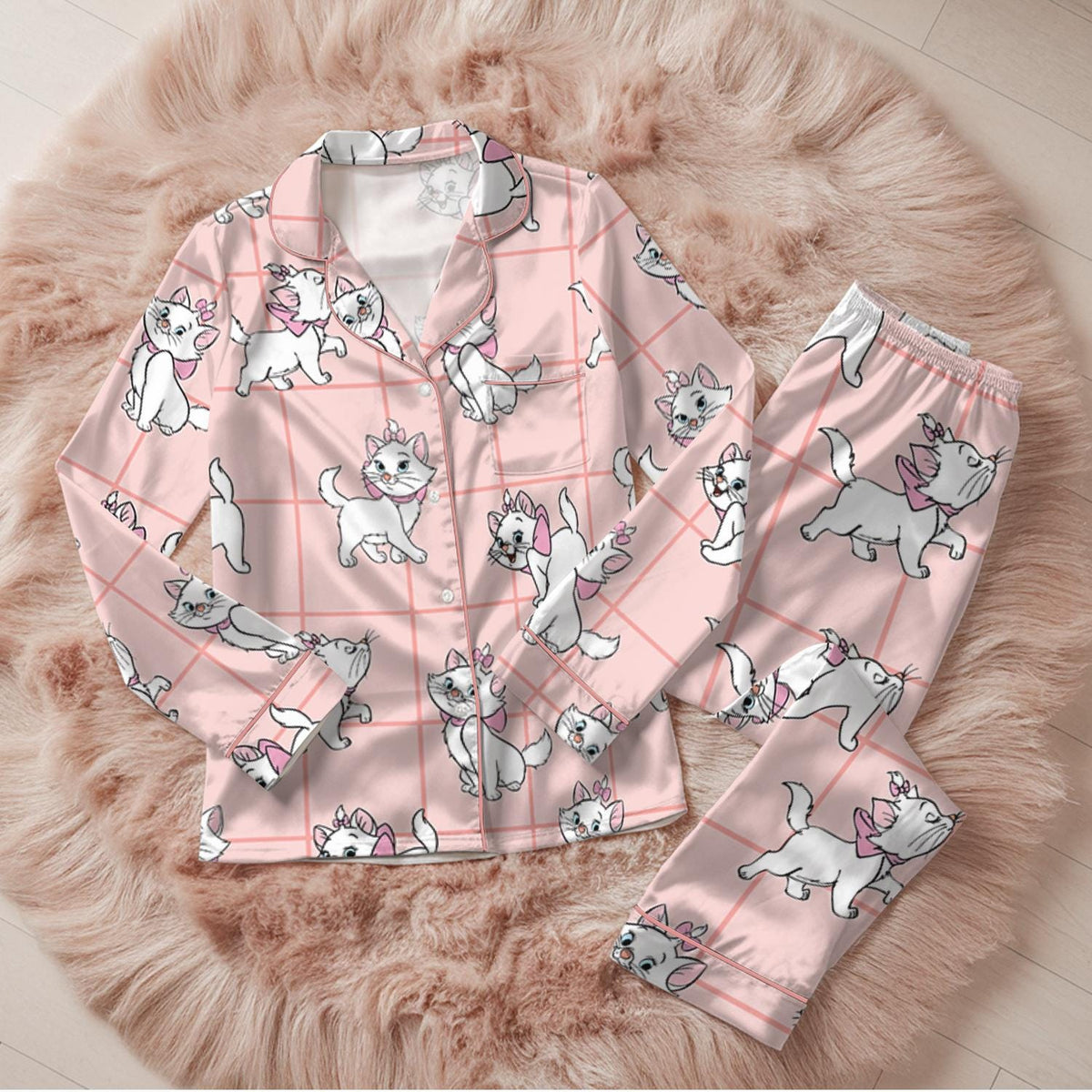 Disney Aristocats and Dalmatians Satin Pajamas Set, The Aristocats Marie Cat Pajama, Perdita And Pongo 101 Dalmatians Pajamas
