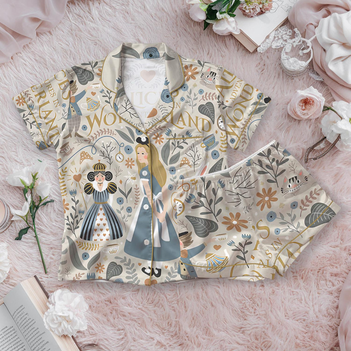 Disney Alice' Adventures in Wonderland Satin Pajamas Set, Princess Alice Shirt, Magic Kingdom Vacation