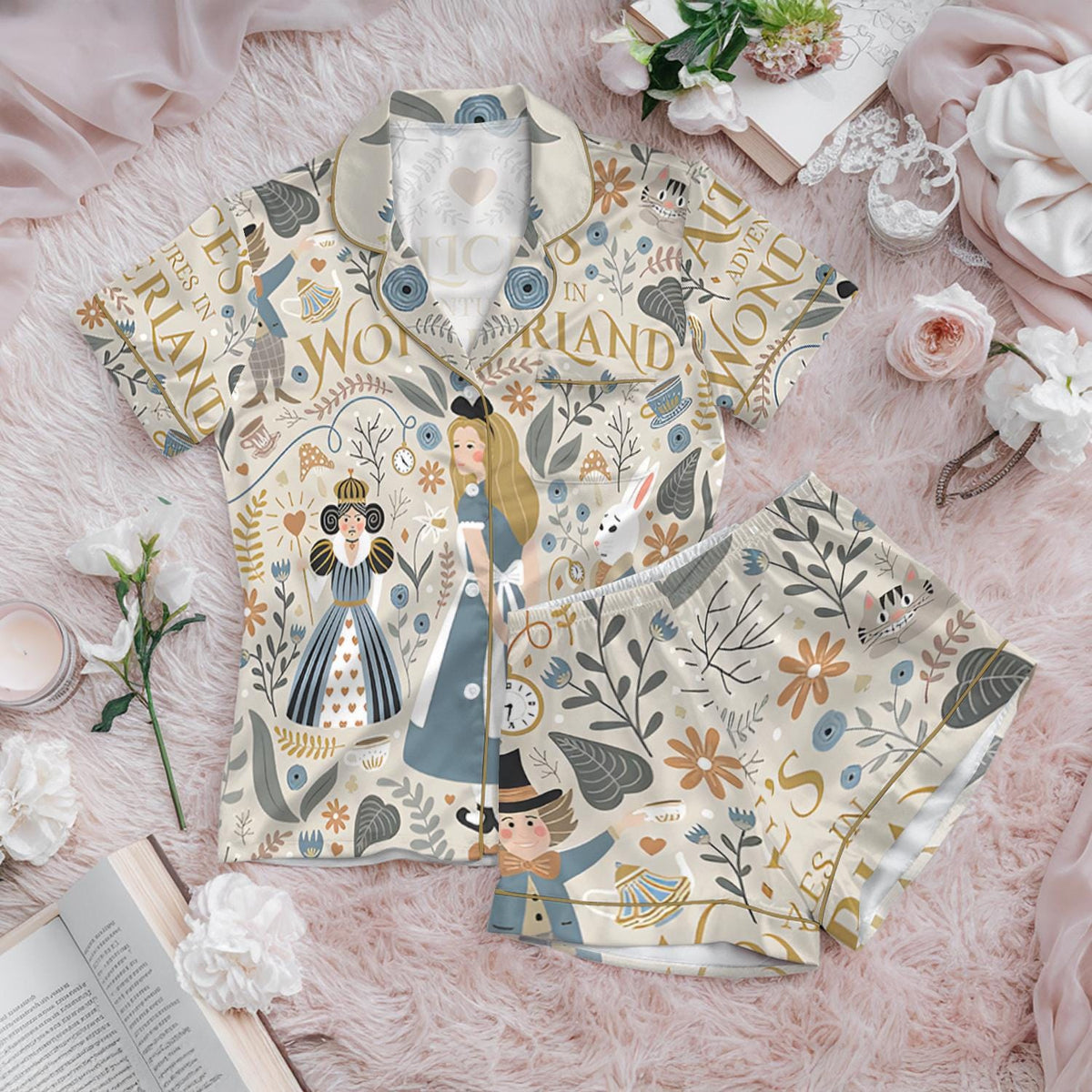 Disney Alice' Adventures in Wonderland Satin Pajamas Set, Princess Alice Shirt, Magic Kingdom Vacation