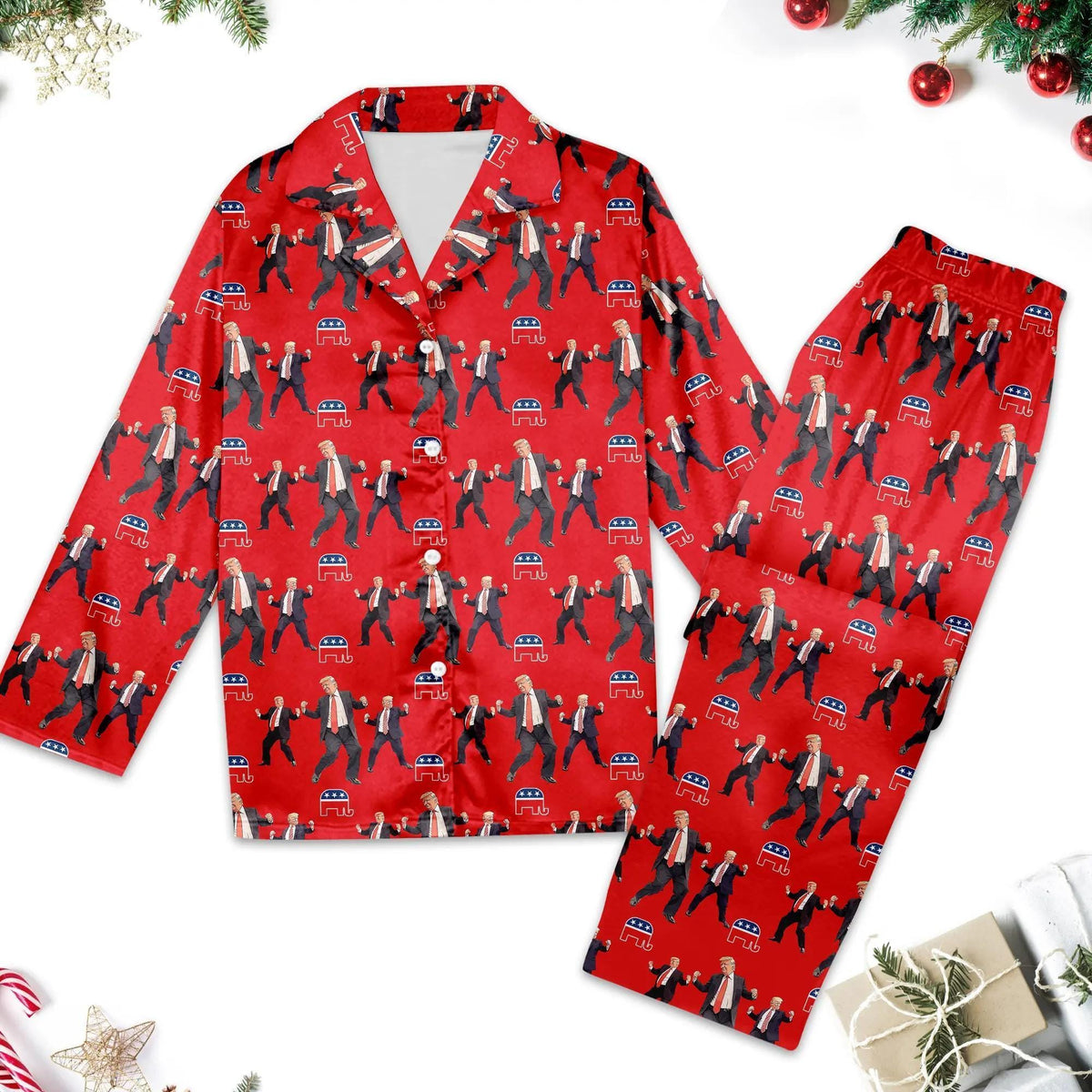 Trump Dancing Unisex Pajamas Set, Trump Family Sleepwear, Trump Christmas Gift for Dad, Cozy Holiday Wear, Trump President Pajamas Shirt