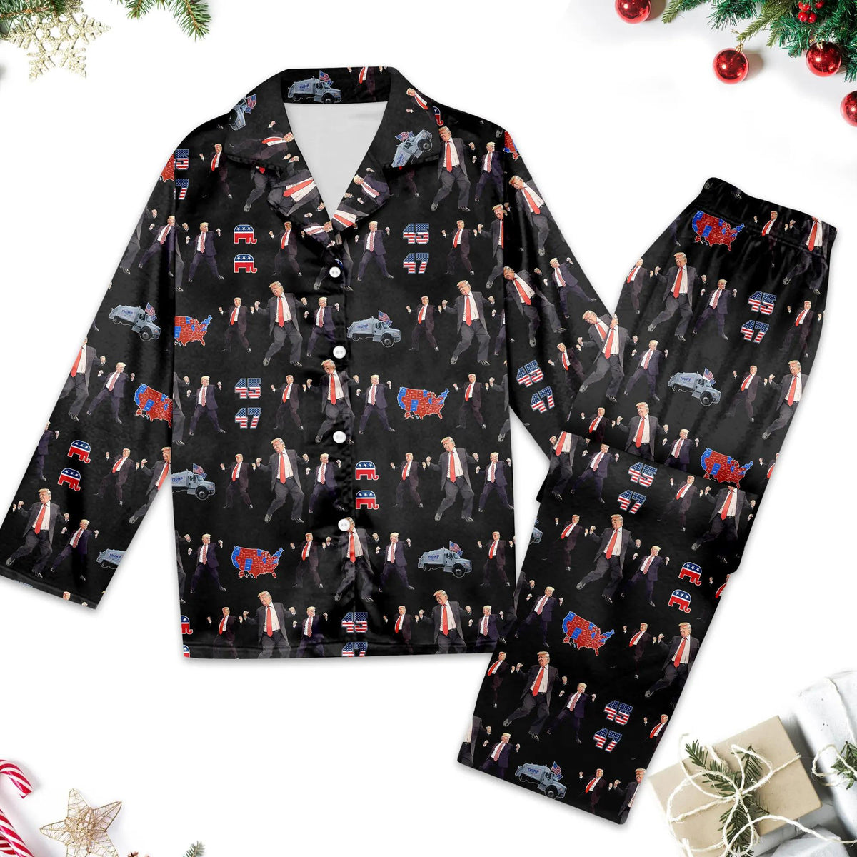 Trump Xmas Pajamas Set, Trump President 2024 Event Christmas Pajamas, Trump Maga Xmas Pajamas, Donald Trump 45 47 Holiday Gift