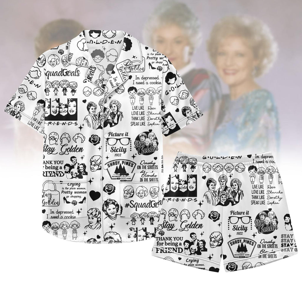 The Golden Girls Satin Pajamas, Stay Golden Pajamas Set, Thank You For Being A Friend Pajamas, Golden Girls Gift, Cozy Sleepwear
