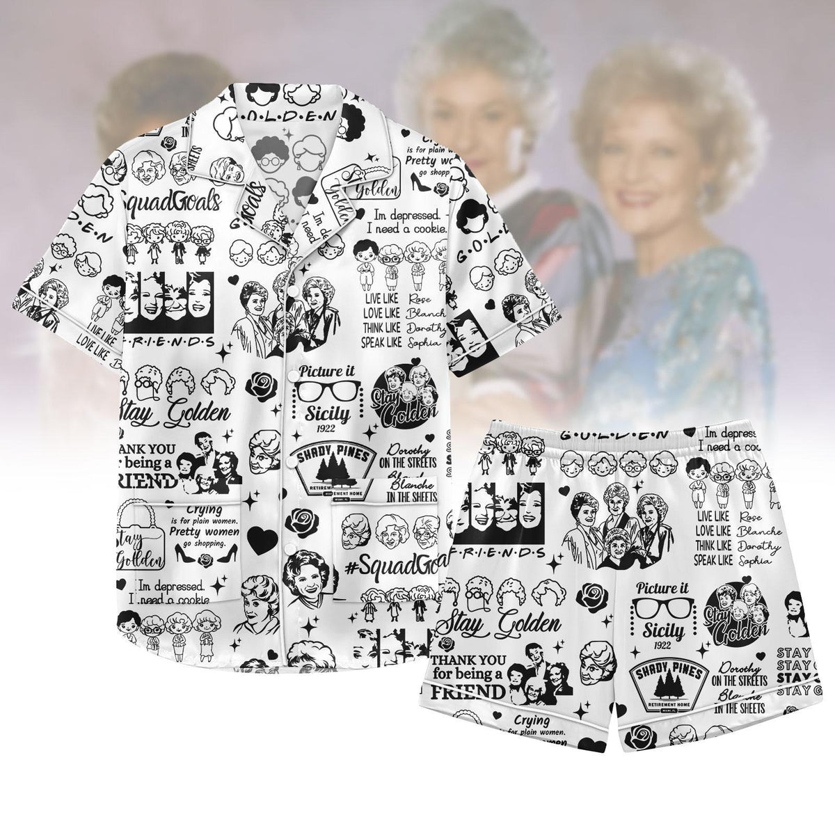 The Golden Girls Satin Pajamas, Stay Golden Pajamas Set, Thank You For Being A Friend Pajamas, Golden Girls Gift, Cozy Sleepwear