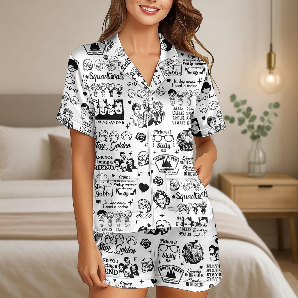 The Golden Girls Satin Pajamas, Stay Golden Pajamas Set, Thank You For Being A Friend Pajamas, Golden Girls Gift, Cozy Sleepwear