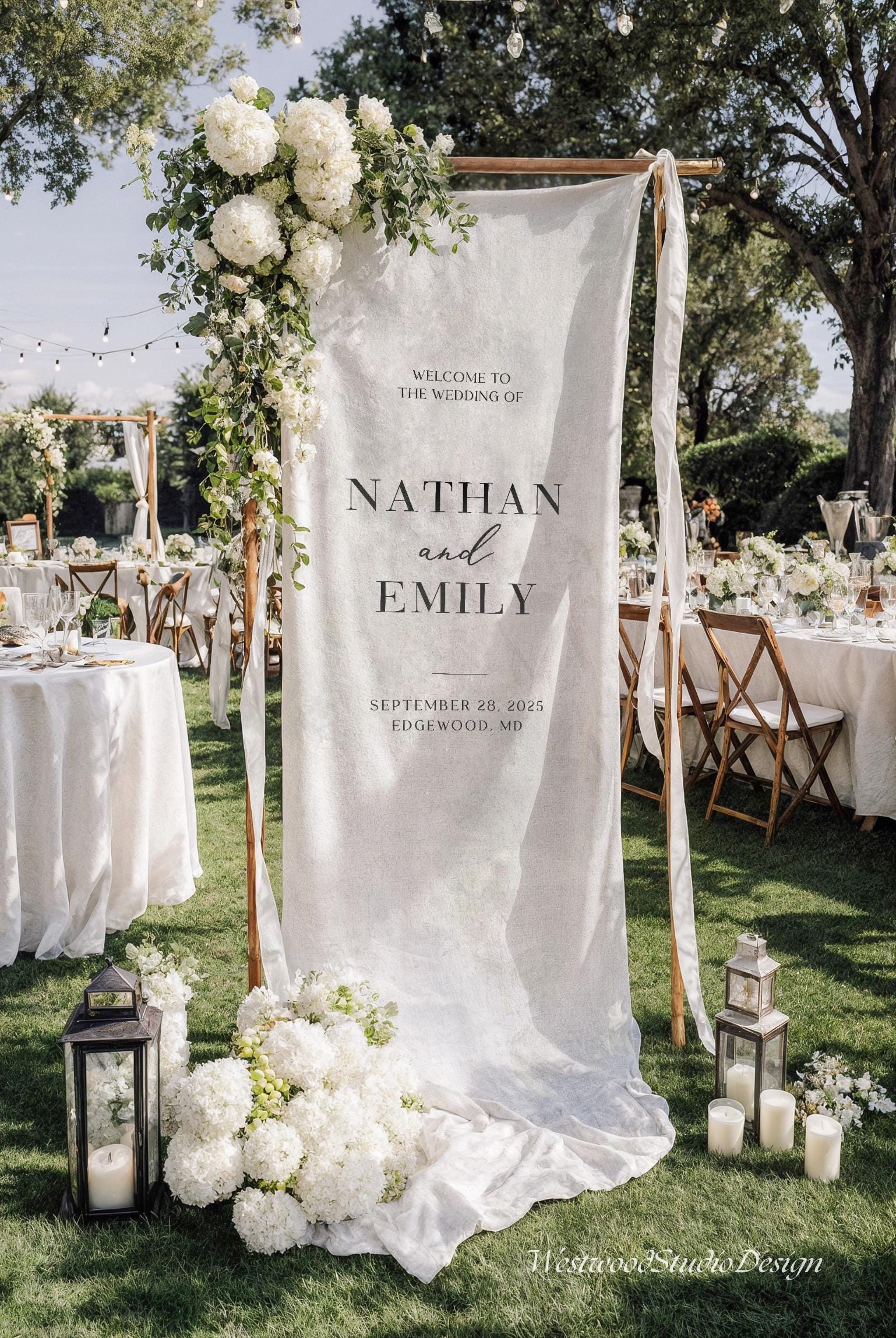 Personalized Linen Wedding Welcome Sign – Custom Fabric Banner for Weddings, Bridal Showers, Baby Showers, Birthdays & Anniversary Party