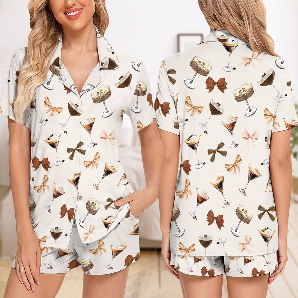 Espresso Martini Cocktail Club Short Pajama Set, Coquette Espresso Martini Short Pajama, Cocktail Lover Gift, Espresso Martini Short Pjs