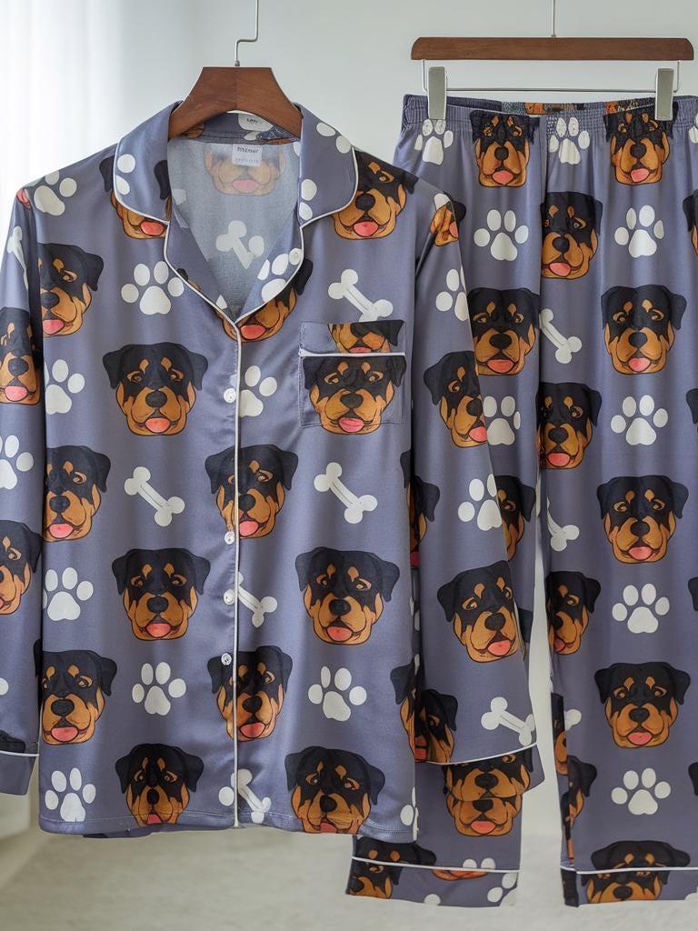 Personalized Dog Pet Face Satin Pajamas Set, Custom Pet Face Pajamas, Pet Portrait Pajamas Set, Custom Cat Photo Pajamas, Pet Photo Pajamas
