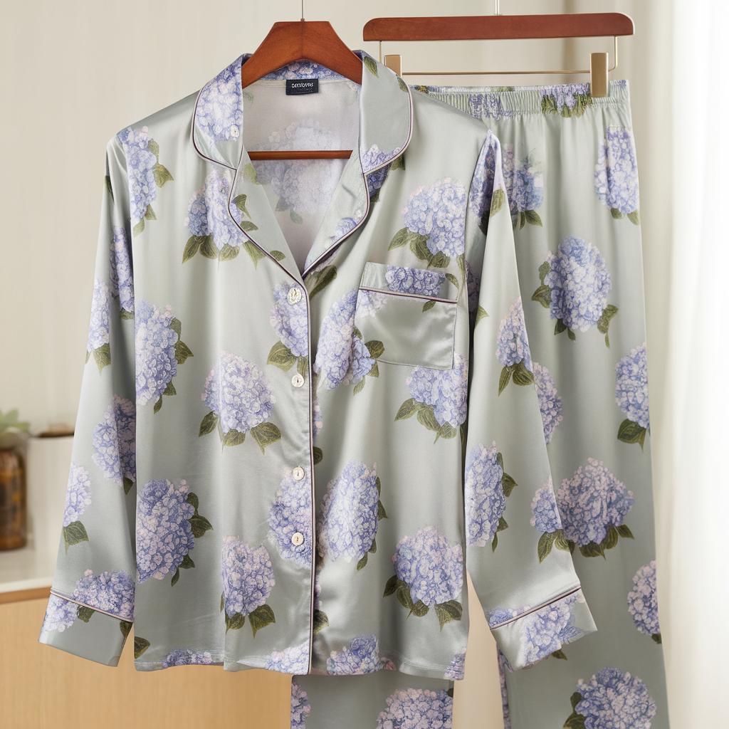 Hydrangea Bridesmaid Satin Pajamas Set, Bridesmaid Pajamas, Bachelorette Party, Bride Pajamas, Blue Floral Bridesmaid, Getting Ready Gifts