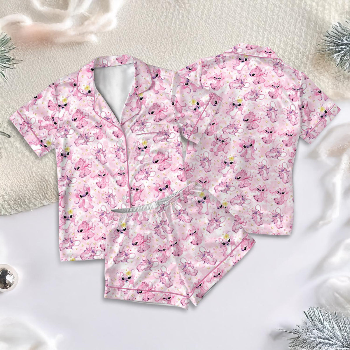 Disney Stitch Pajamas Set, Pink Angel Womens Pajamas, Stitch Angel Pajamas, Lilo and Stitch Pink Loungewear, Disney Honeymoon Gift