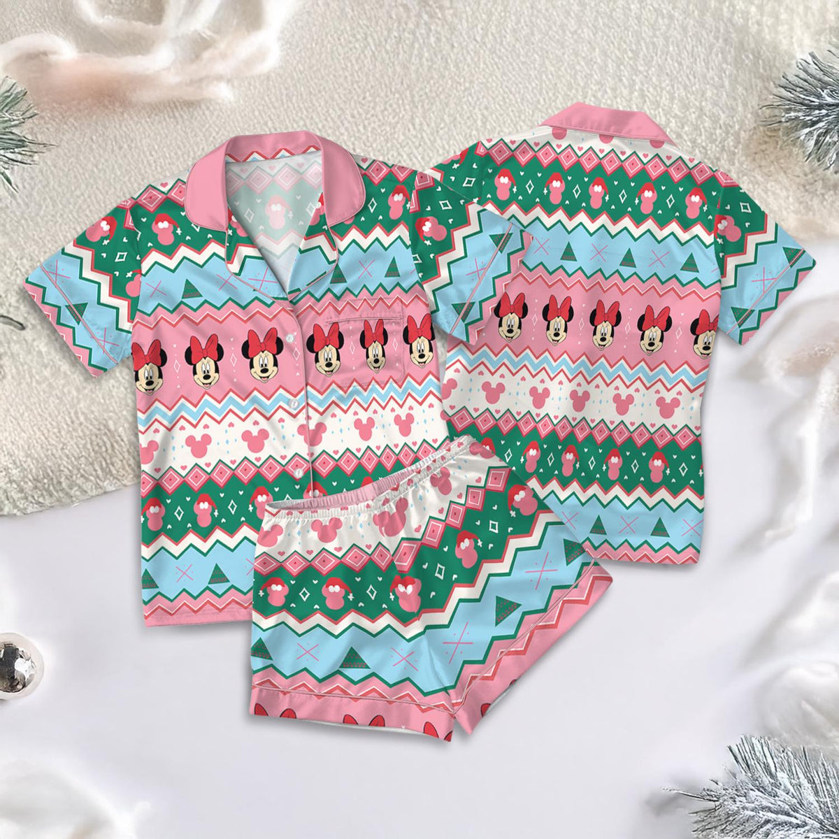 Disney Minnie Mouse Christmas Pink Satin Pajamas Set, Mickey's Very Merry Christmas Party Sleepwear, Disneyland Xmas Pjs