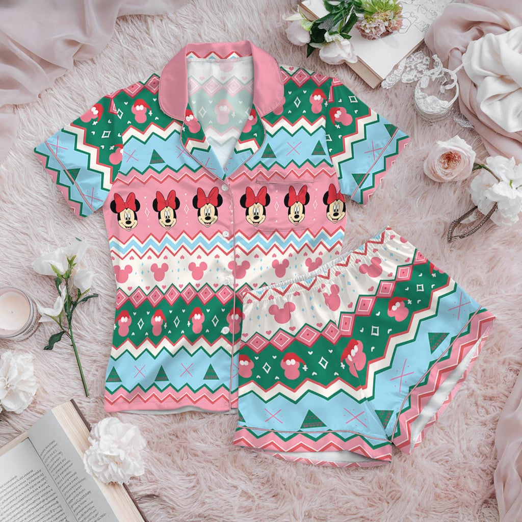 Disney Minnie Mouse Christmas Pink Satin Pajamas Set, Mickey's Very Merry Christmas Party Sleepwear, Disneyland Xmas Pjs