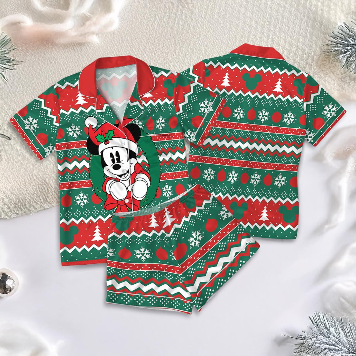 Disney Mickey Mouse Ugly Christmas Satin Pajamas Set, Mickey's Very Merry Christmas Pajamas, Disneyland Xmas Pjs