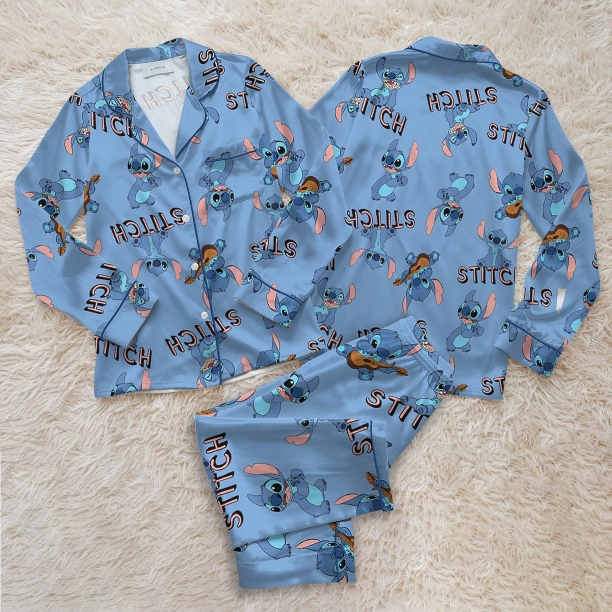 Disney Stitch Dance Vibes Satin Pajama Set, Monster Stitch Pajama, Cartoon Lilo and Stitch Clothes