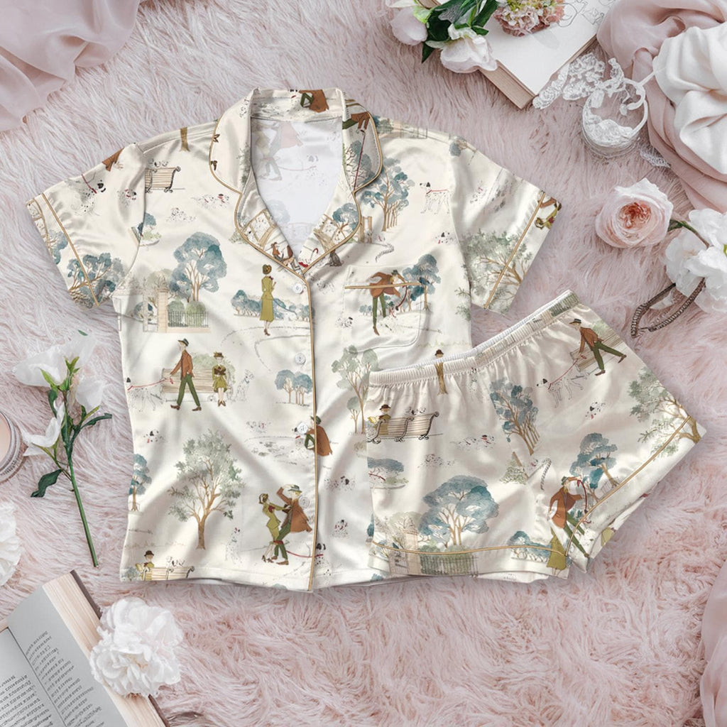Disney 101 Dalmatians Breeze Blue Satin Pajamas Set, Perdita And Pongo 101 Dalmatians Pajamas, Magic Kingdom Pajamas
